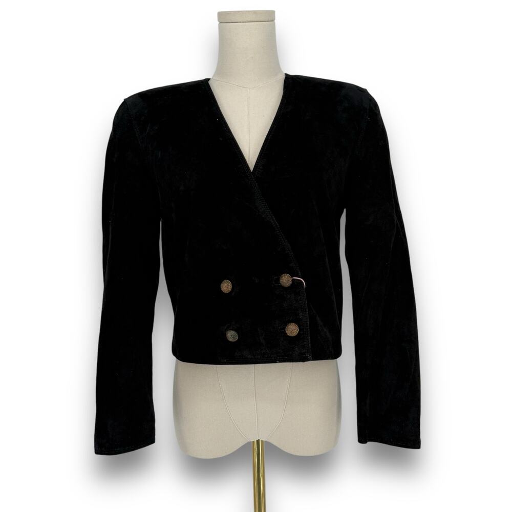 Vintage 1990s Lord & Taylor Black Suede Cropped Leather Jacket, Size 2 *ASIS*